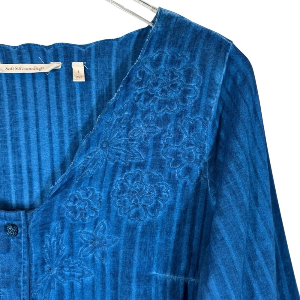 SOFT SURROUNDINGS Esme Women's Small Blue Embroidered Lace Boho V-Neck Tunic - Picture 3 of 9